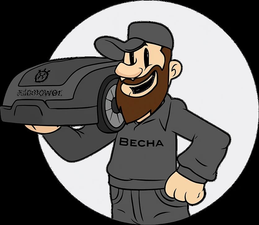 Illustration av BechaBil-mekaniker med robotgräsklippare